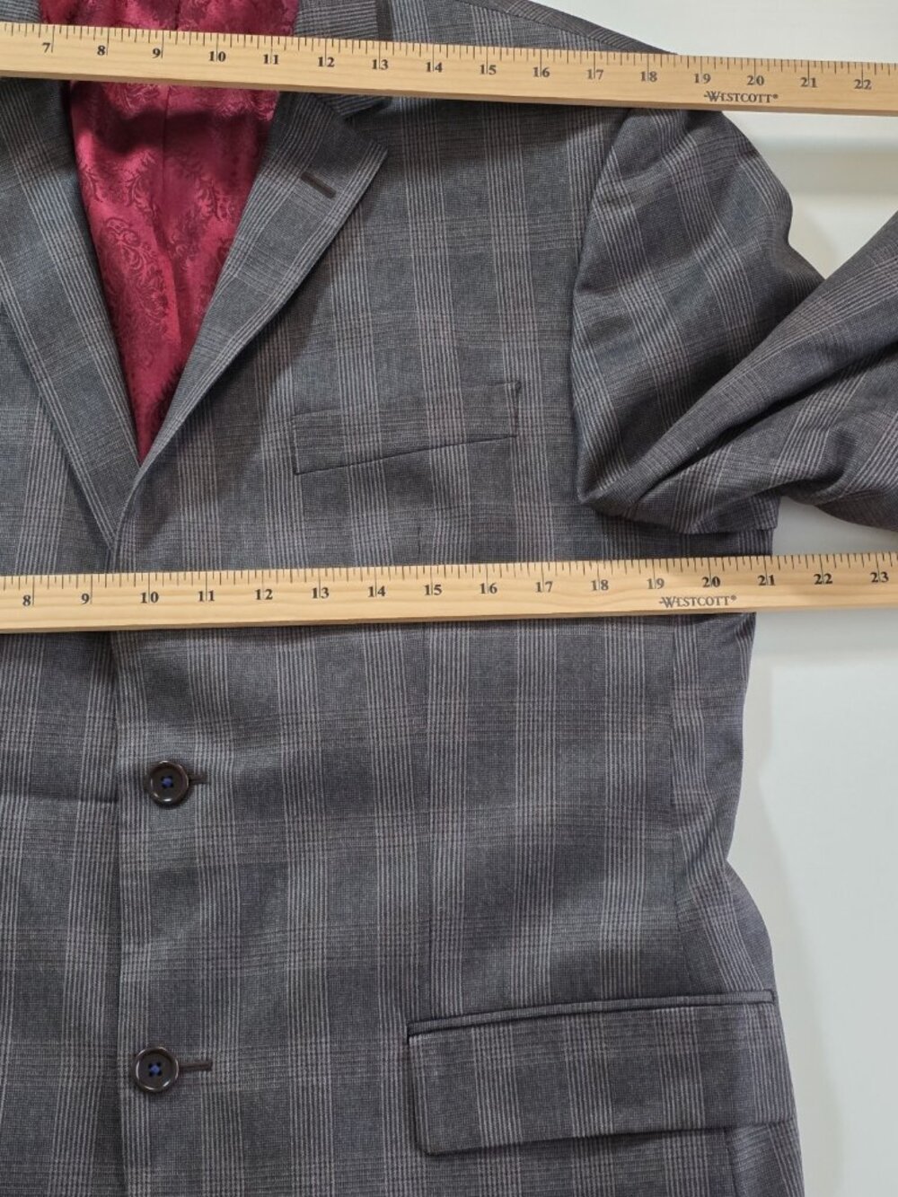 Sand Wool 100s Blazer Mens 52 L Gray Plaid Lined Single Breasted 2B Reda Fabric - Picture 5 of 16